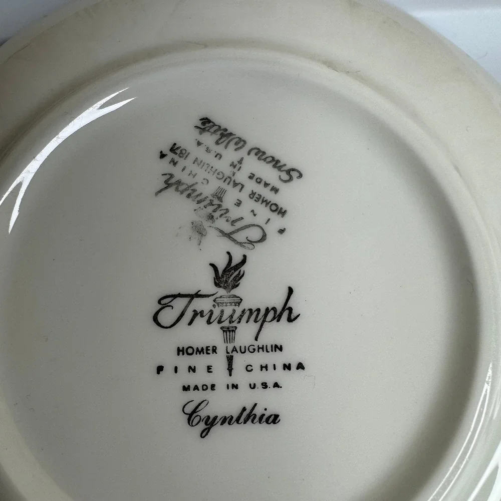 Homer Laughlin Triumph Cynthia Bread Butter Plates Set 5 Blue Floral Silver Trim